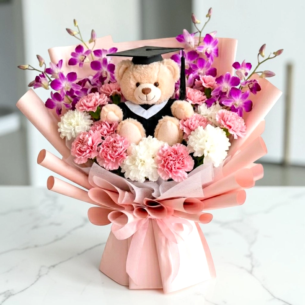 Carnation and Teddy Bear Bouquet